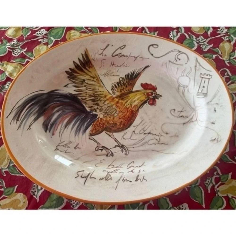 Sur La Table Mediterranean rooster themed 17 inch platter